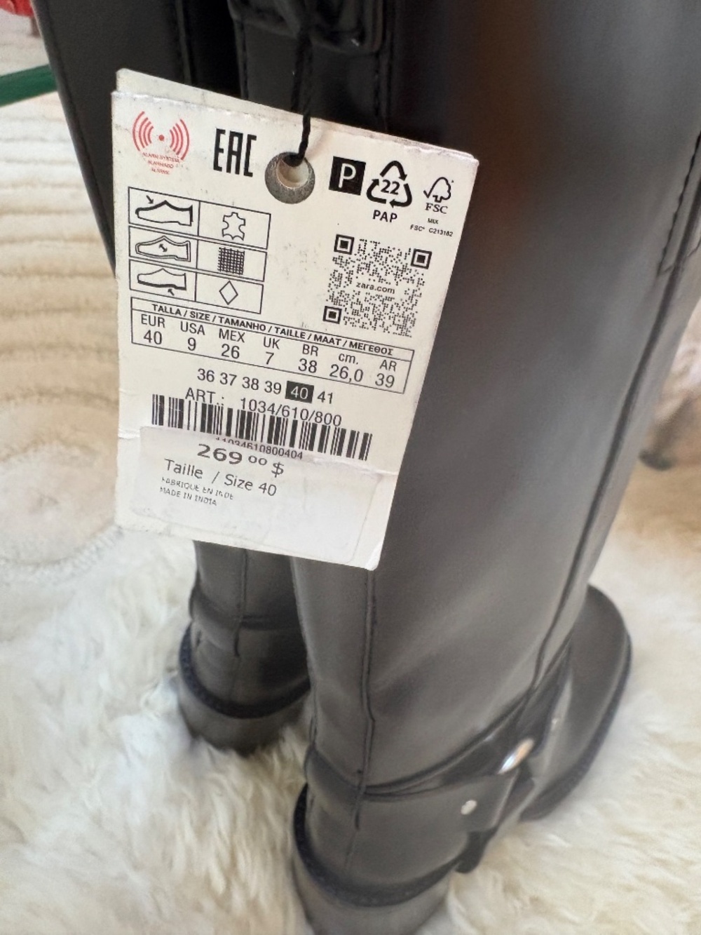 Zara size 40 new with tags black leather heeled biker boots - Picture 3 of 5